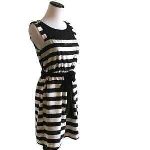Monteau Black & Silver Striped Dress W/Tie, Size S